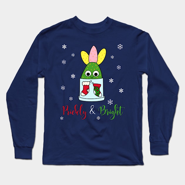 Prickly And Bright - Hybrid Cactus In Christmas Themed Pot Long Sleeve T-Shirt by DreamCactus